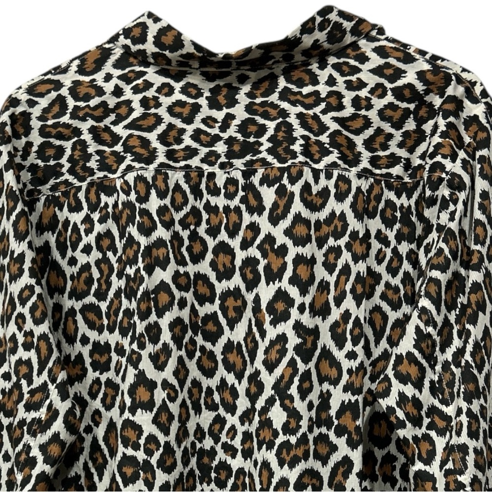 THE GREAT Heritage Leopard Post Top Button Front Sz 3/ L White Black Brown - Picture 10 of 12